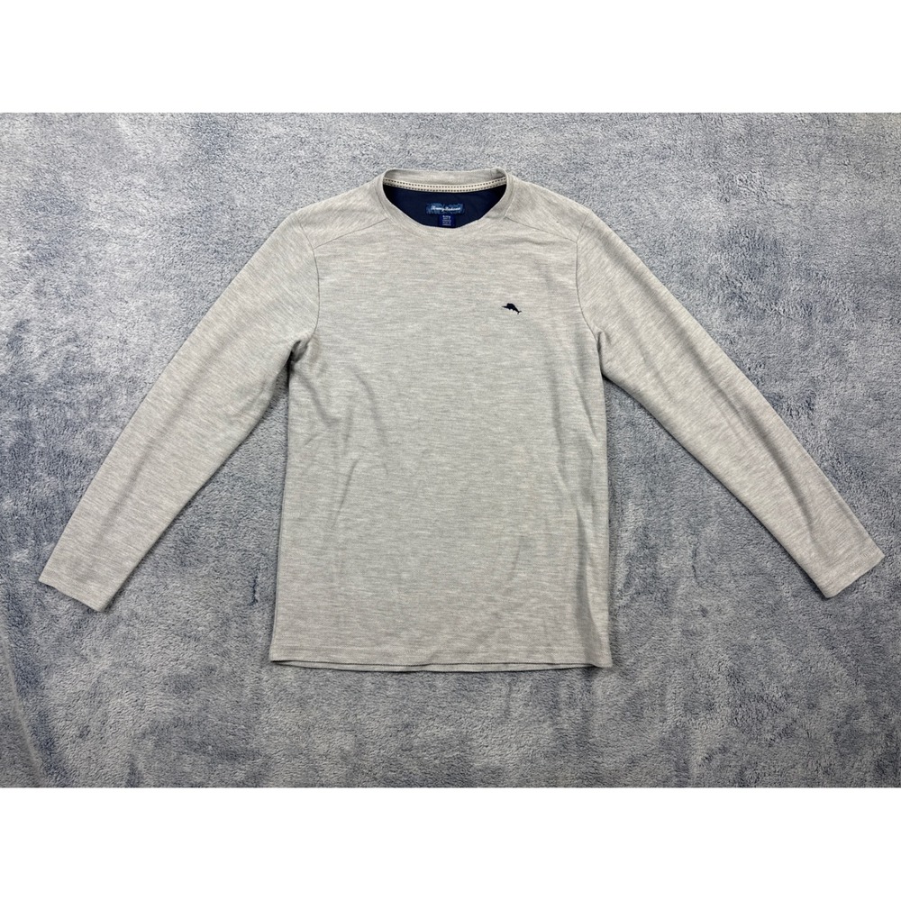 Tommy Bahama Mens Small Gray Long Sleeve Waffle Knit Marlin Logo Shirt
